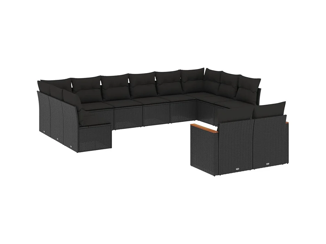 Salon de jardin 12 pièces avec coussins noir résine tressée
