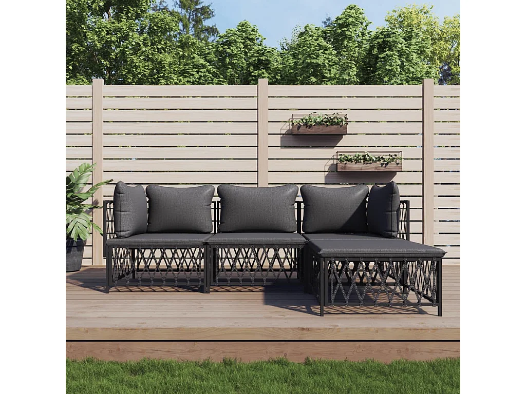 4 peças conjunto lounge de jardim com almofadões aço antracite