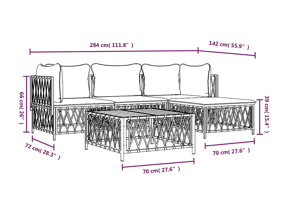 4 peças conjunto lounge de jardim com almofadões aço antracite