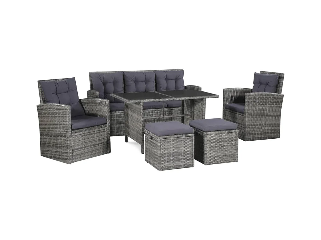 Salon de jardin 6 pièces avec coussins Résine tressée Gris