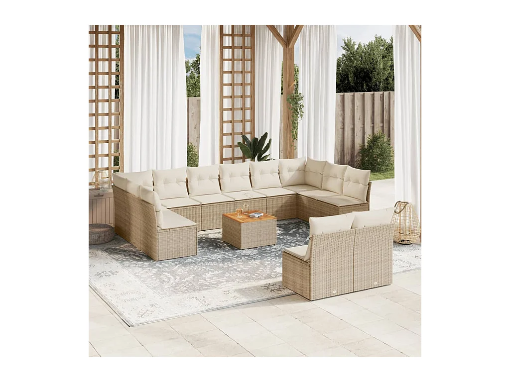 Salon de jardin avec coussins 13 pièces beige résine tressée