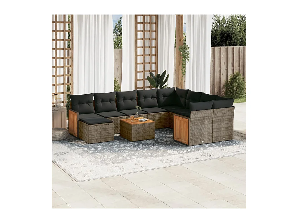 11-delige Loungeset met kussens poly rattan grijs