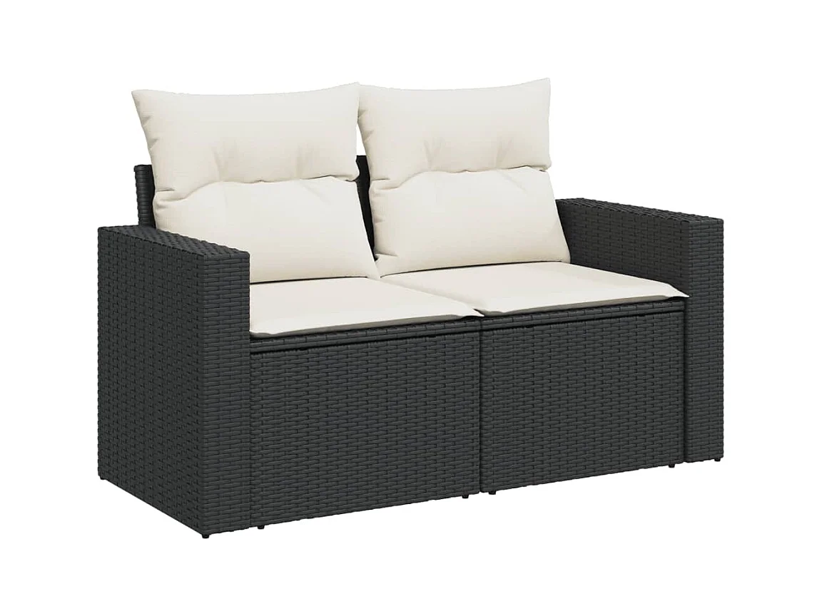 Salon de jardin 9 pièces avec coussins noir résine tressée