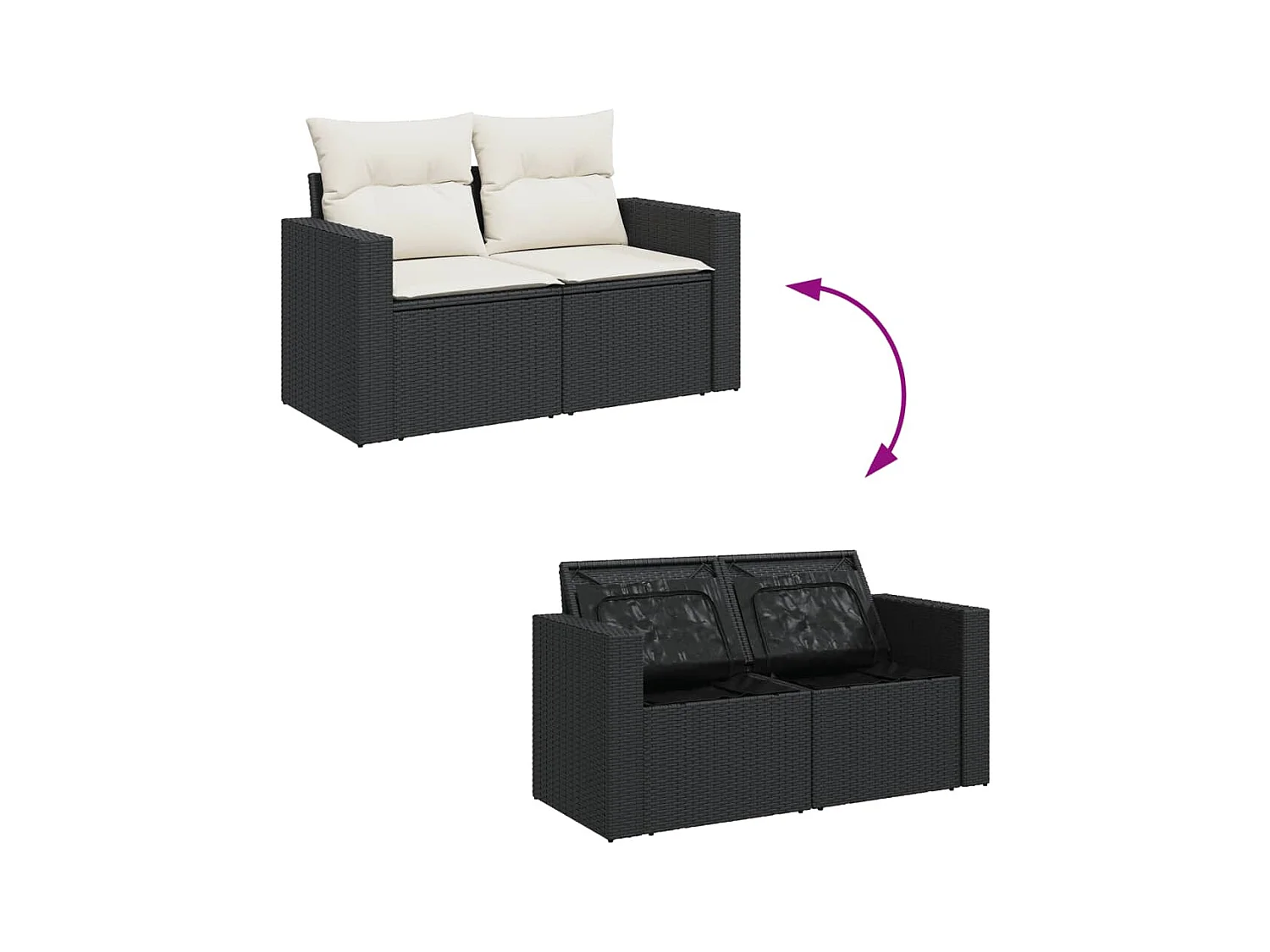 Salon de jardin 9 pièces avec coussins noir résine tressée