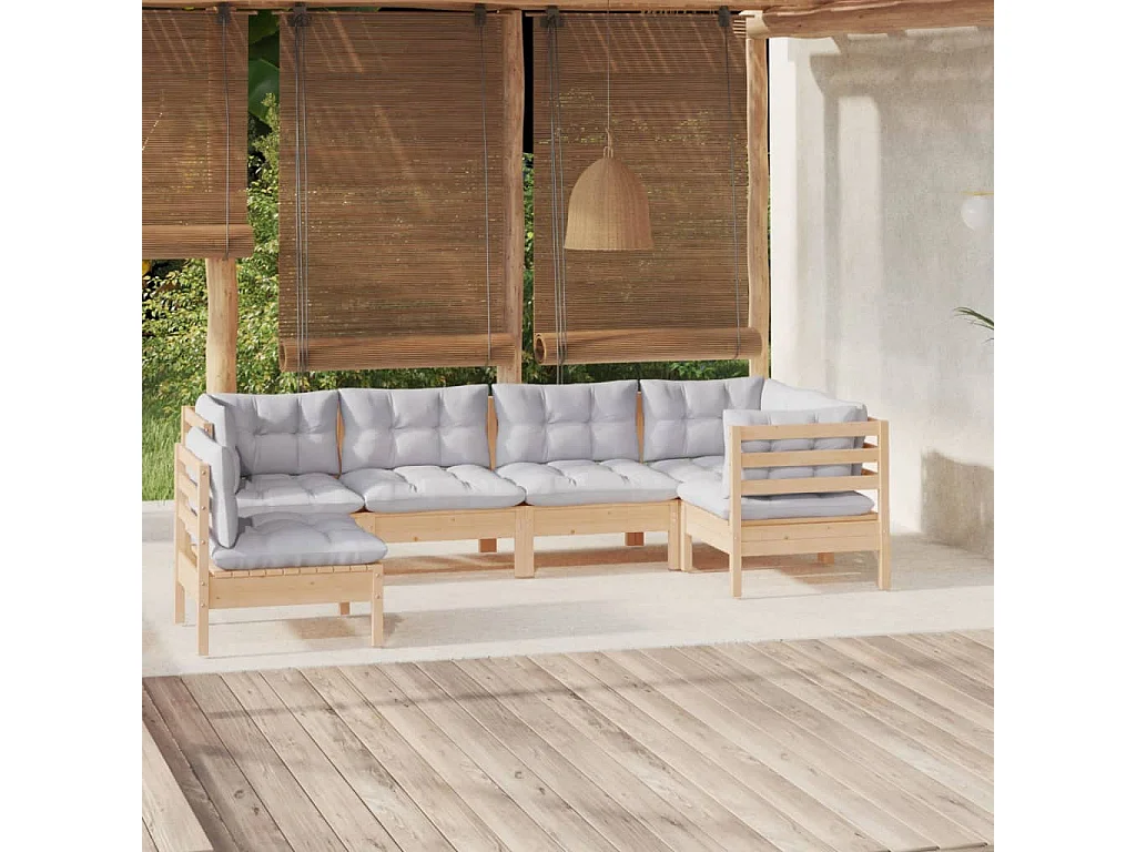 6 peças conjunto lounge de jardim c/ almofadões cinza pinho