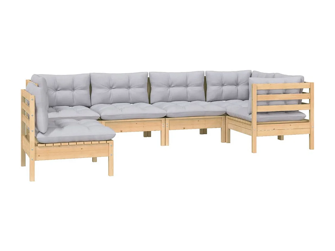 6 peças conjunto lounge de jardim c/ almofadões cinza pinho