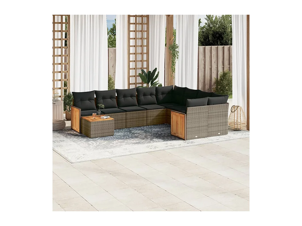 Salon de jardin avec coussins 10 pièces gris résine tressée