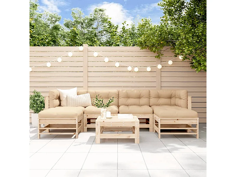 Juego de muebles de jardín 7 piezas madera maciza de pino