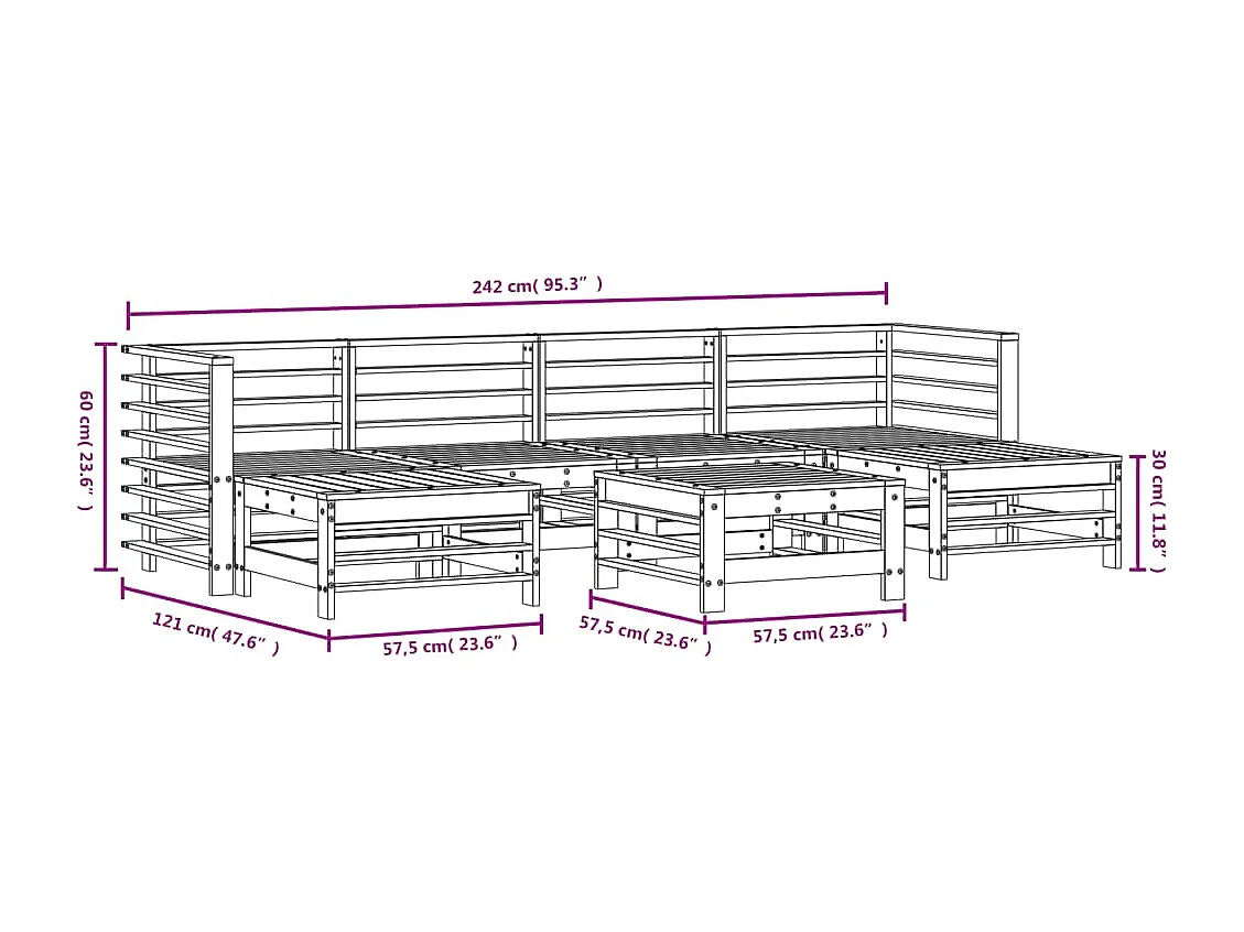 Salon de jardin 7 pièces Bois de pin massif