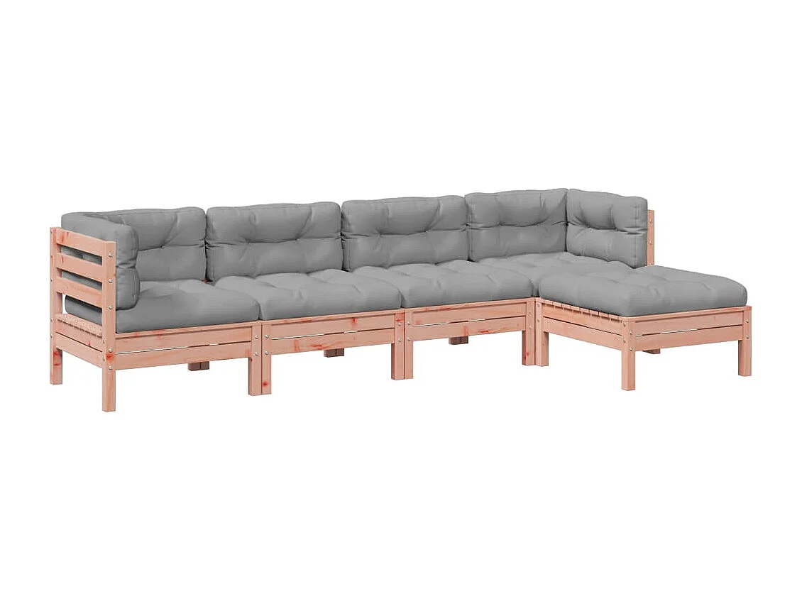 Salon de jardin 5 pièces et coussins bois massif sapin de douglas