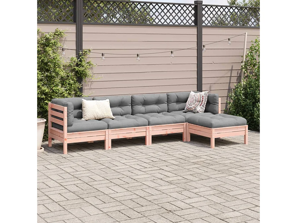 Salon de jardin 5 pièces et coussins bois massif sapin de douglas