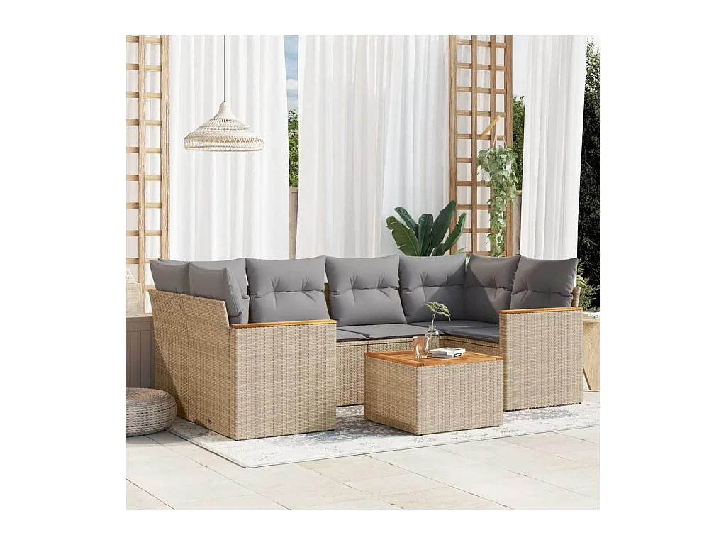Salon de jardin avec coussins 7 pièces beige résine tressée