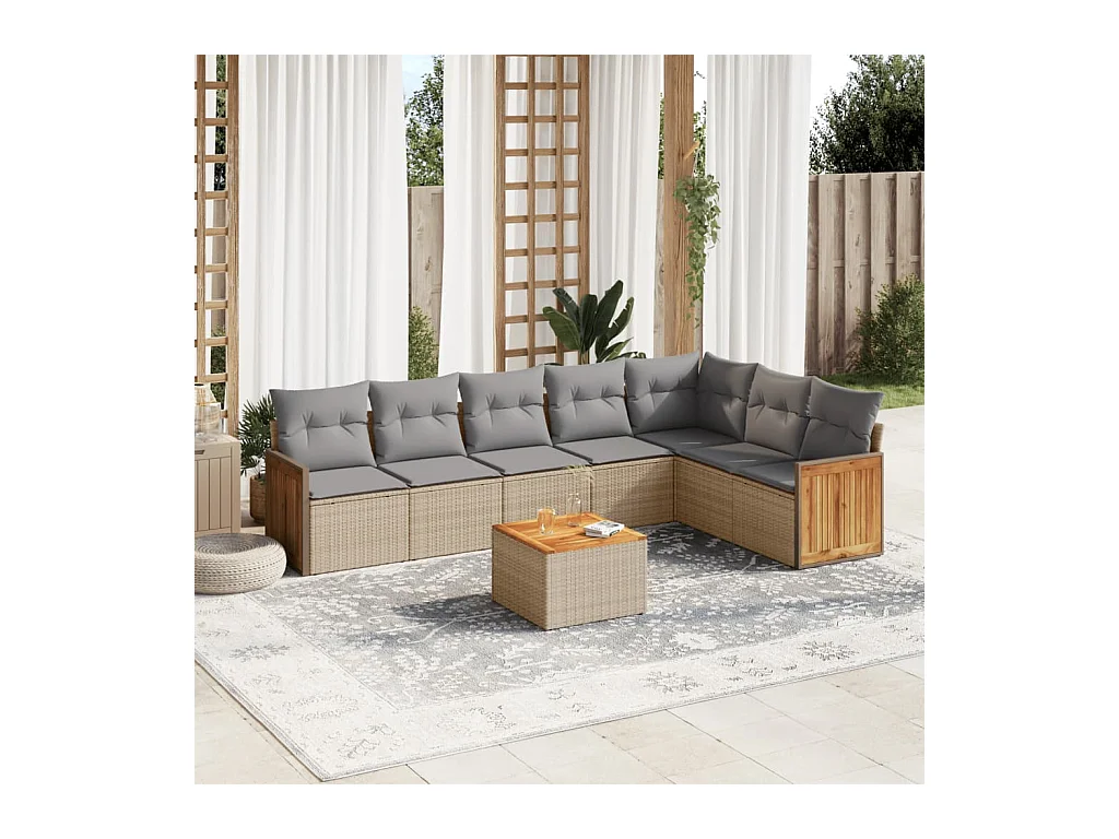 Salon de jardin avec coussins 8 pièces beige résine tressée