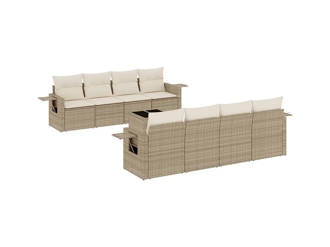 Salon de jardin avec coussins 9 pièces beige résine tressée