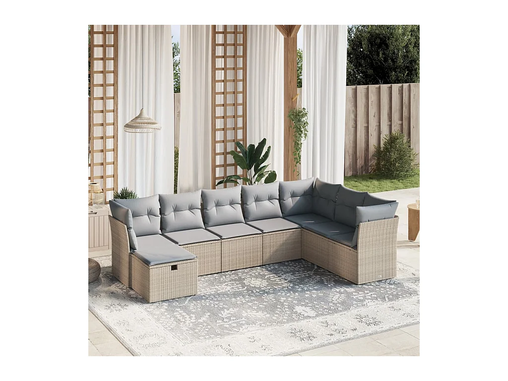 Salon de jardin avec coussins 8 pièces mélange beige résine tressée