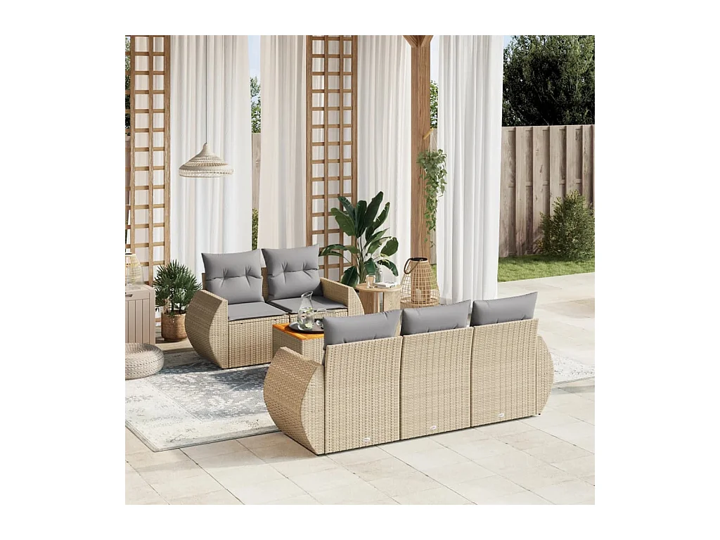 Salon de jardin avec coussins 6 pièces beige résine tressée