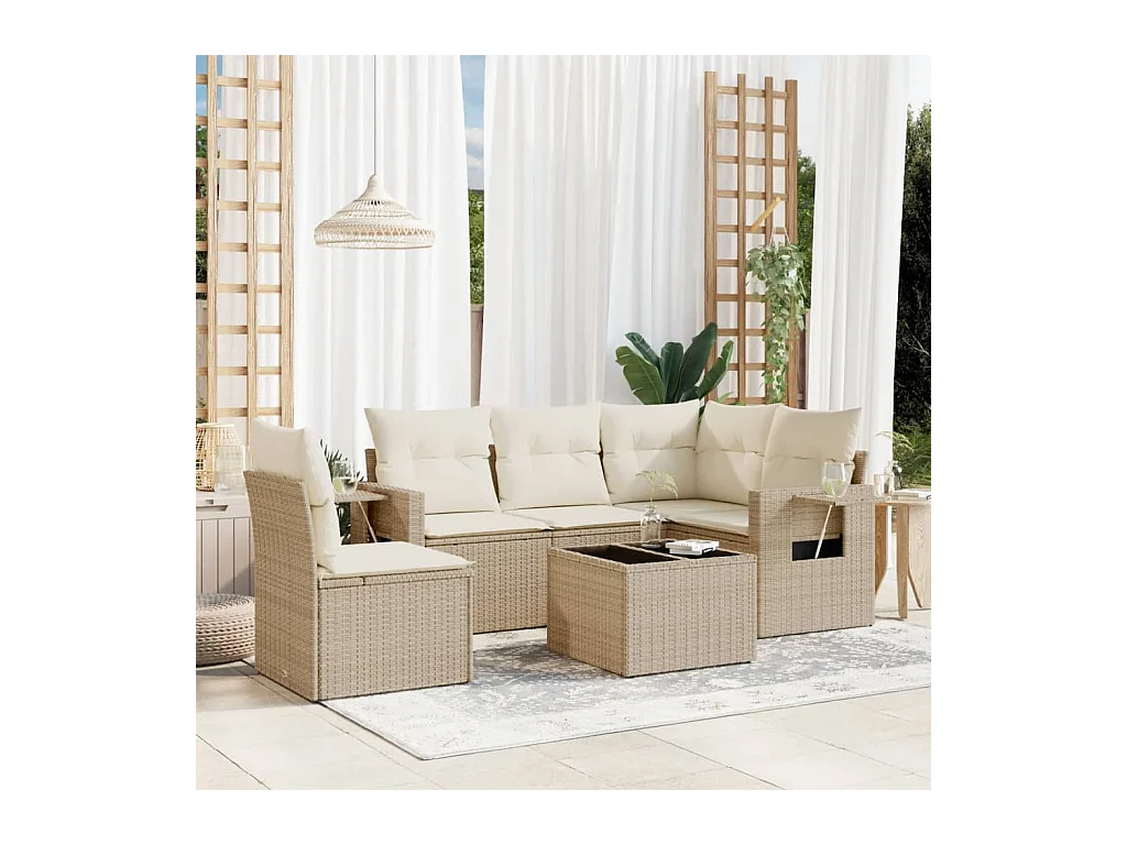 Salon de jardin avec coussins 6 pièces beige résine tressée