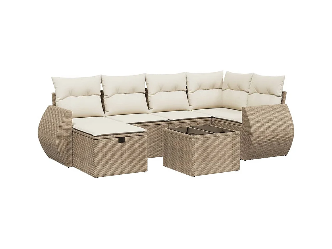 Salon de jardin avec coussins 7 pièces beige résine tressée