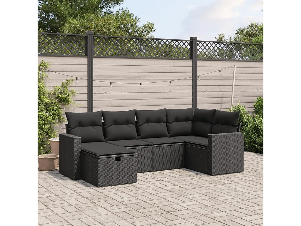 Salon de jardin 6 pièces avec coussins noir résine tressée