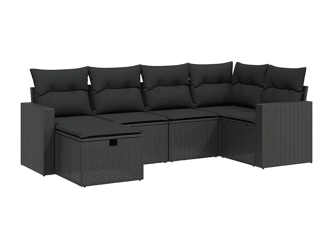 Salon de jardin 6 pièces avec coussins noir résine tressée