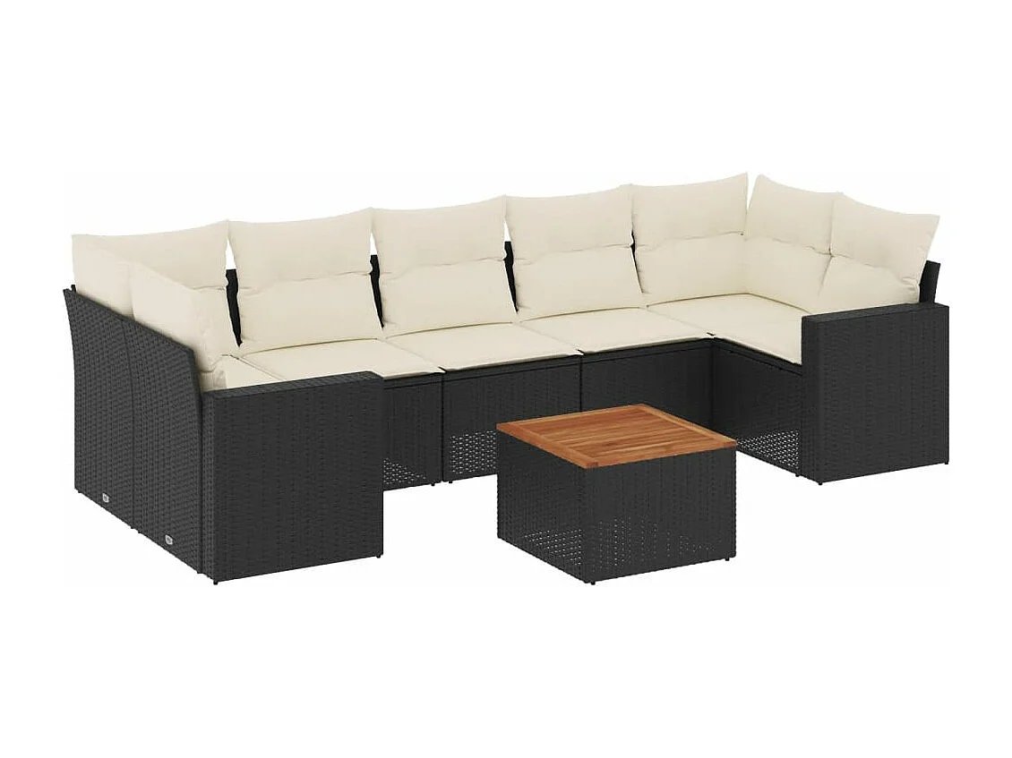 Set de sofás de jardín 8 piezas y cojines ratán sintético negro