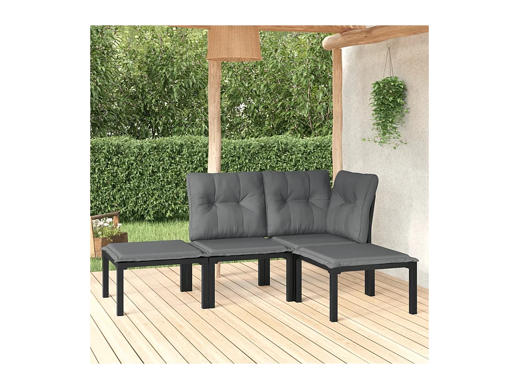 Set de muebles de jardín 4 piezas ratán sintético negro y gris