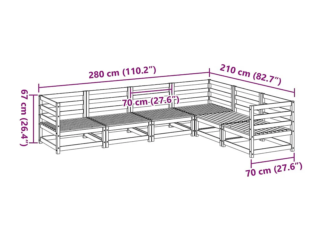 6-delige Loungeset massief grenenhout