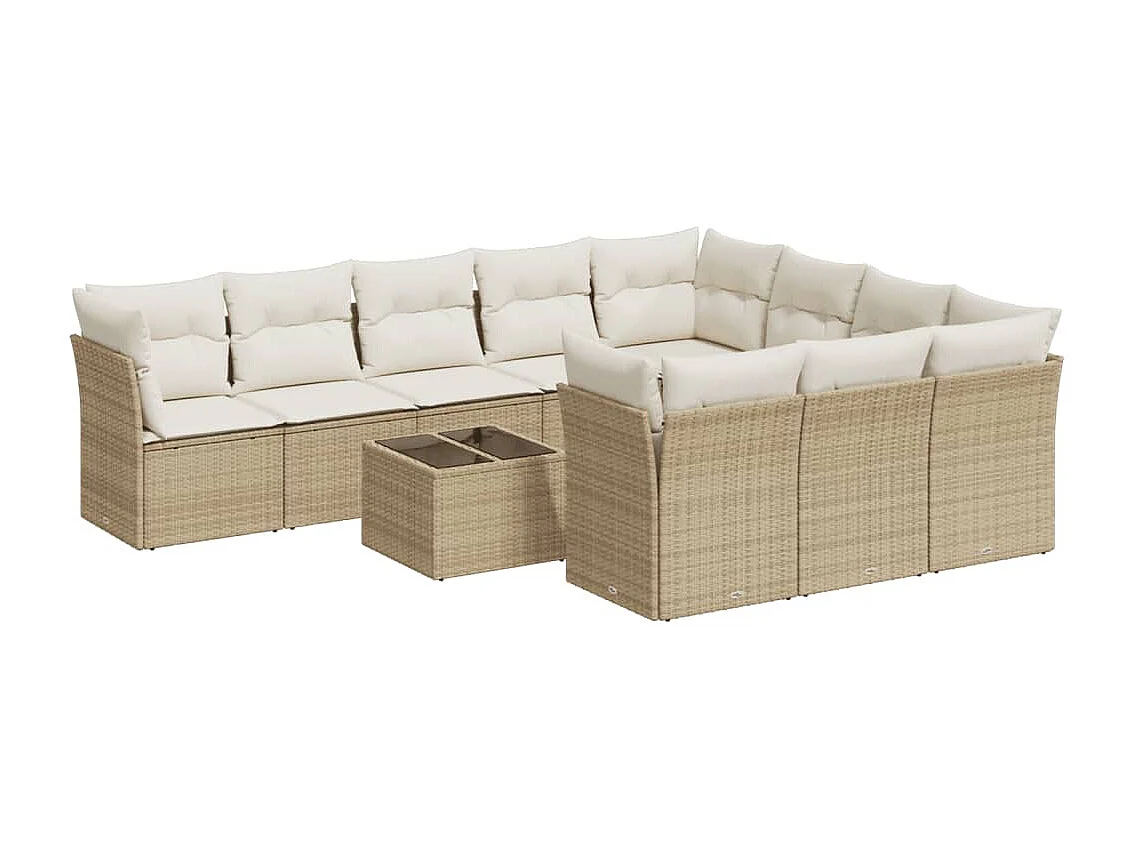 11-delige Tuinset met kussens poly rattan beige