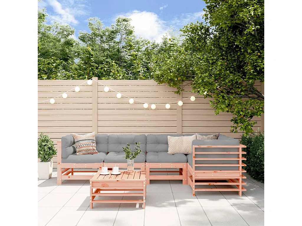 Juego de muebles jardín 6 piezas y cojines madera abeto Douglas