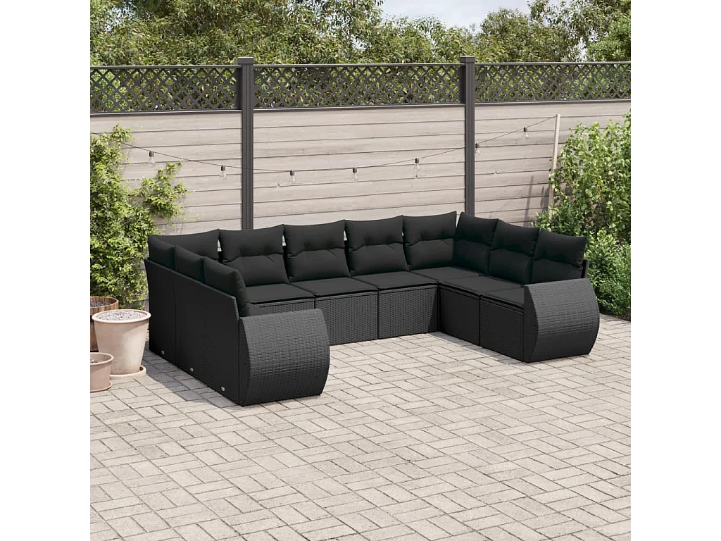 Set de sofás de jardín 8 piezas y cojines ratán sintético negro