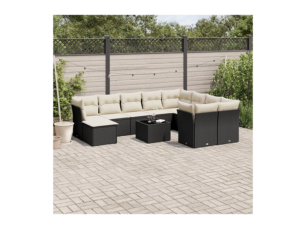 Salon de jardin 11 pièces avec coussins noir résine tressée