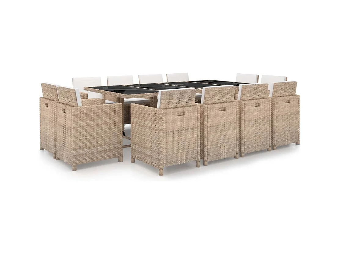 Salon de jardin avec coussins 13 pièces Résine tressée Beige