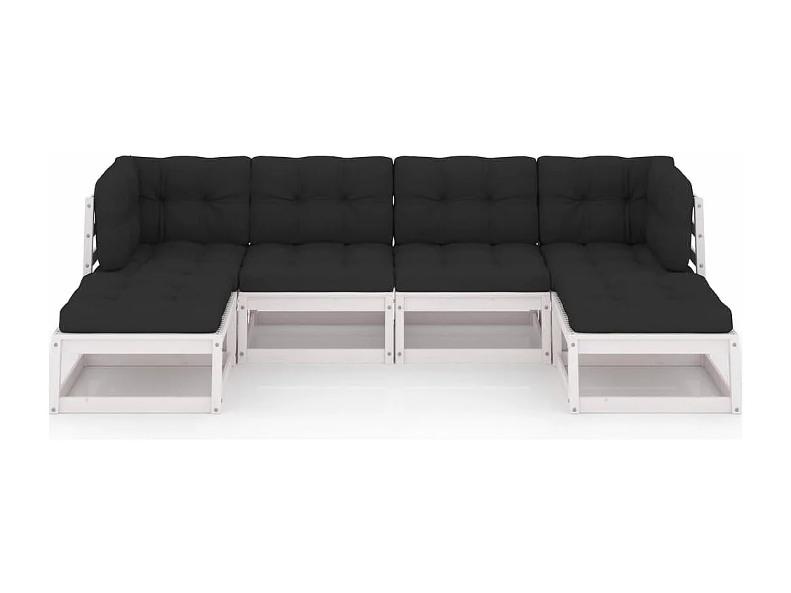 Salon de jardin 6 pièces avec coussins Blanc Bois de pin massif