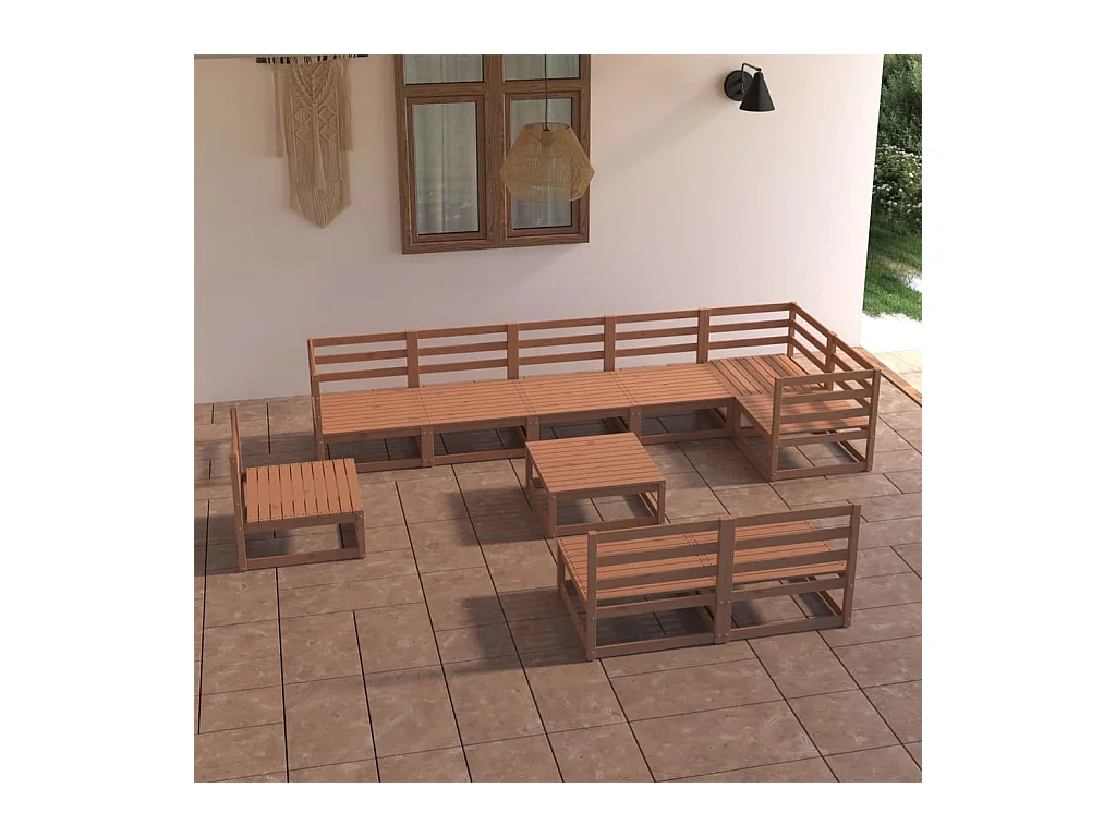 10 peças conjunto lounge de jardim pinho maciço castanho mel