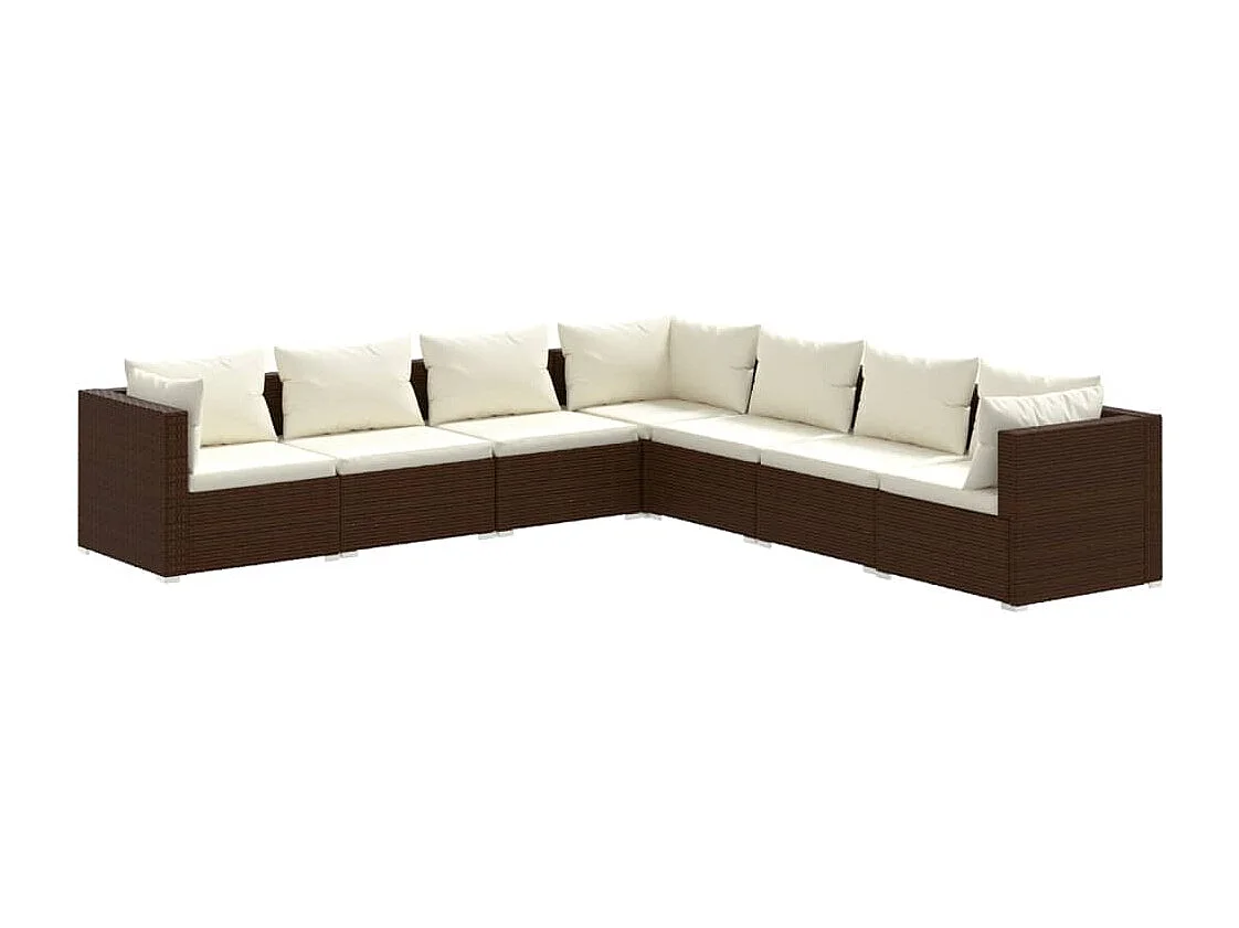 Set muebles de jardín 7 piezas y cojines ratán sintético marrón