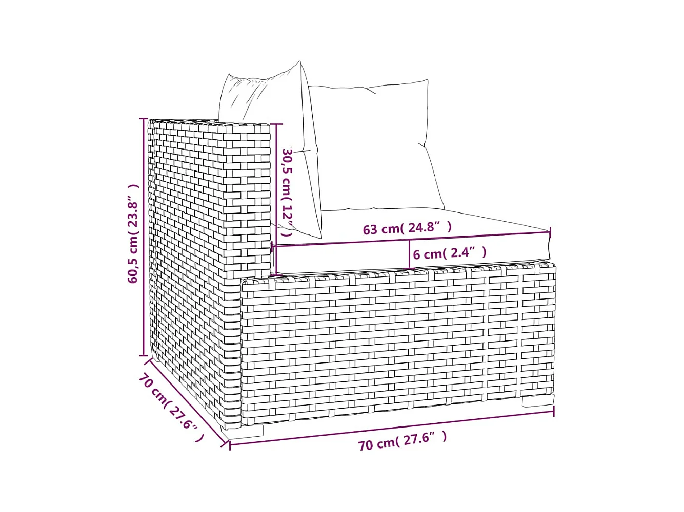Set muebles de jardín 7 piezas y cojines ratán sintético marrón