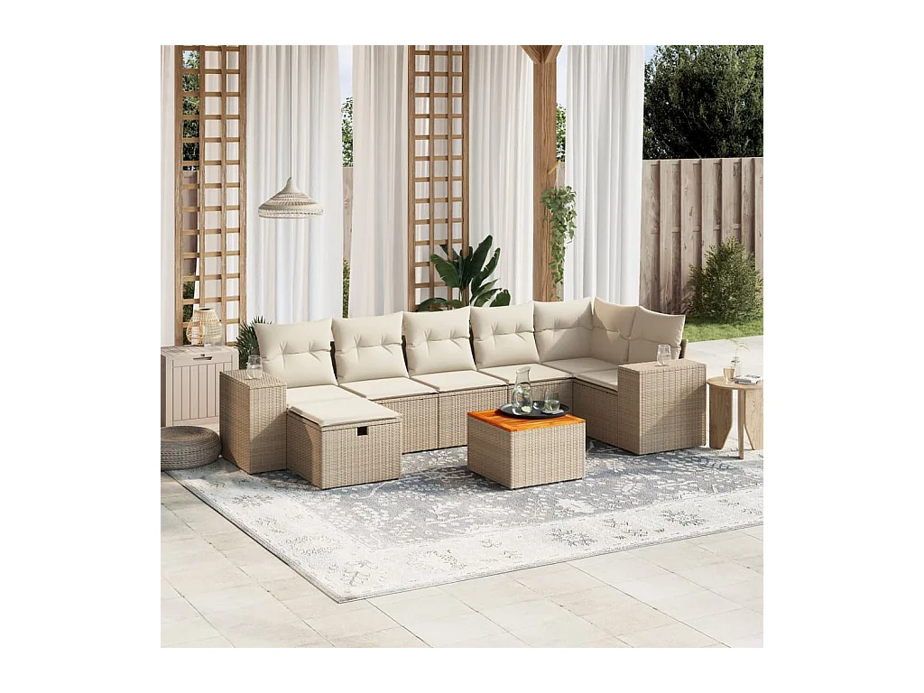 Juego de sofás de jardín con cojines beige 8 piezas ratán PE