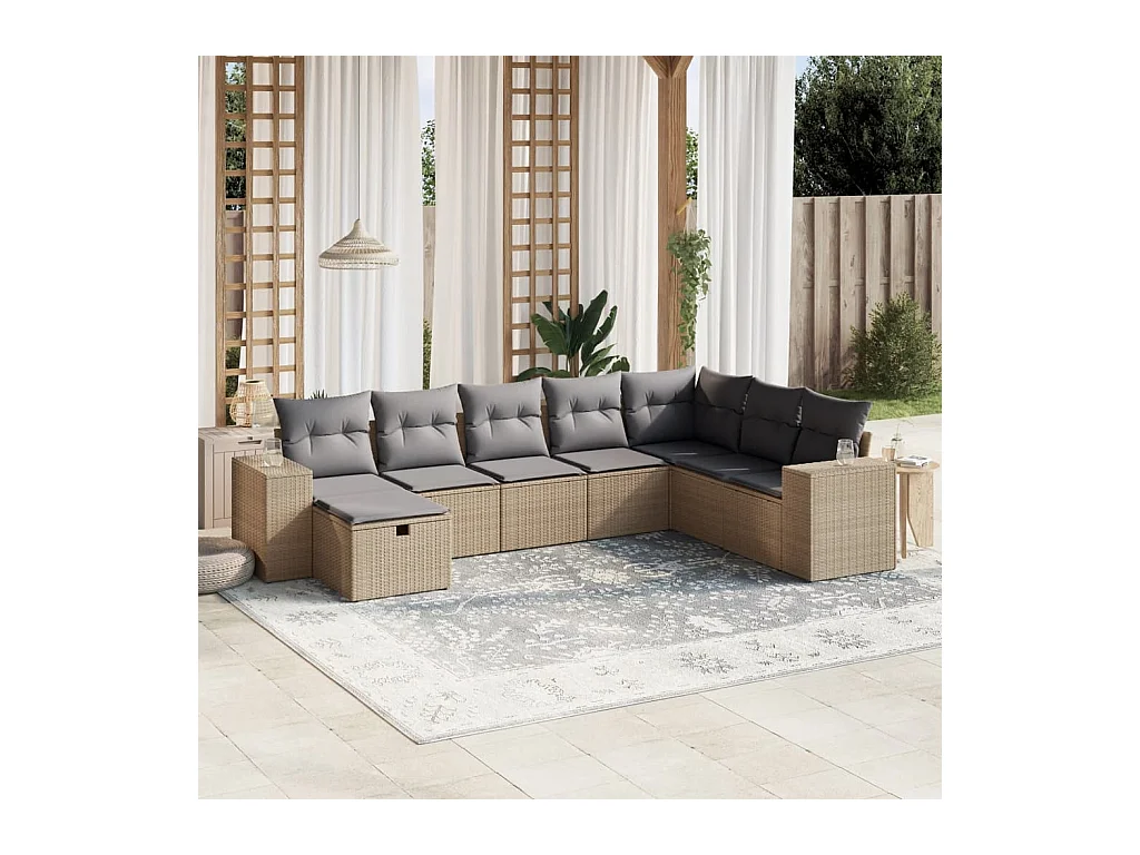 Salon de jardin avec coussins 8 pièces mélange beige résine tressée