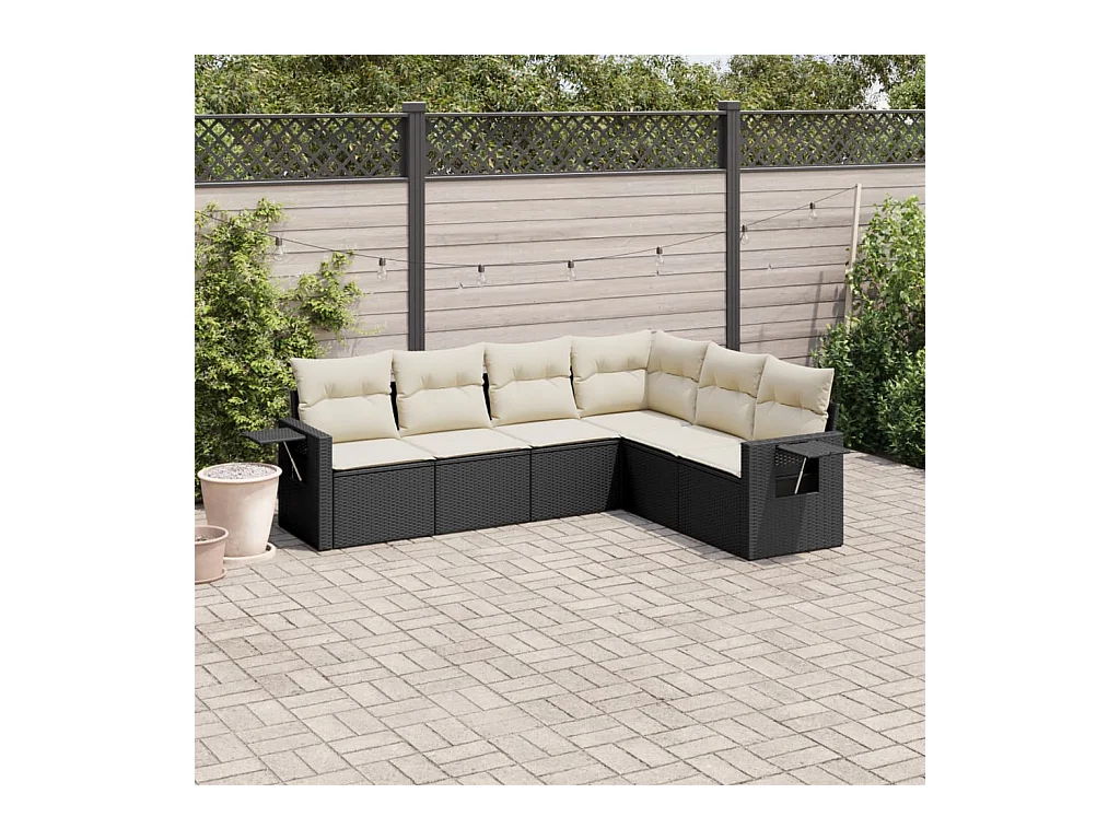 Salon de jardin 6 pièces avec coussins noir résine tressée
