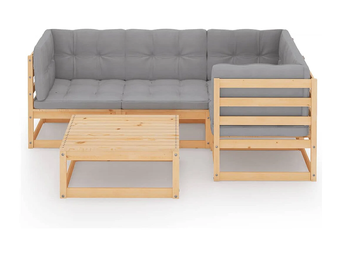 Salon de jardin 5 pièces avec coussins Bois de pin massif