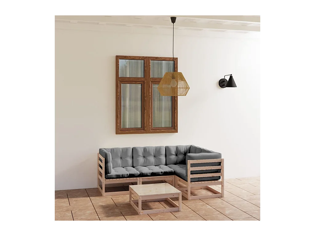 5-delige Loungeset met kussens massief grenenhout