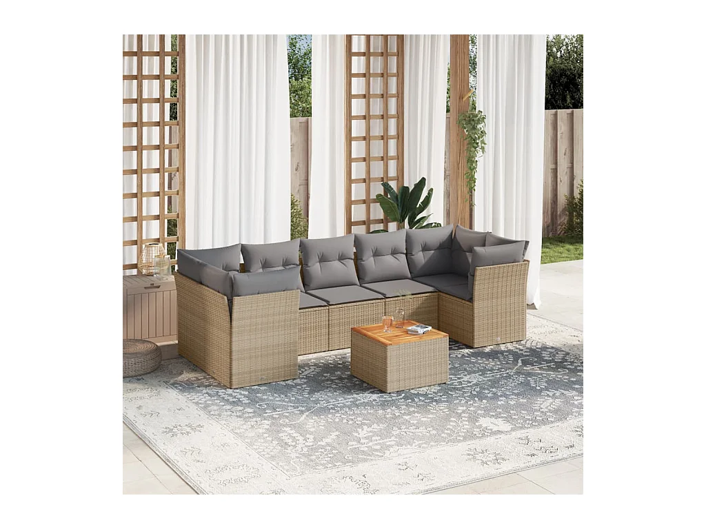 Salon de jardin avec coussins 8 pièces beige résine tressée