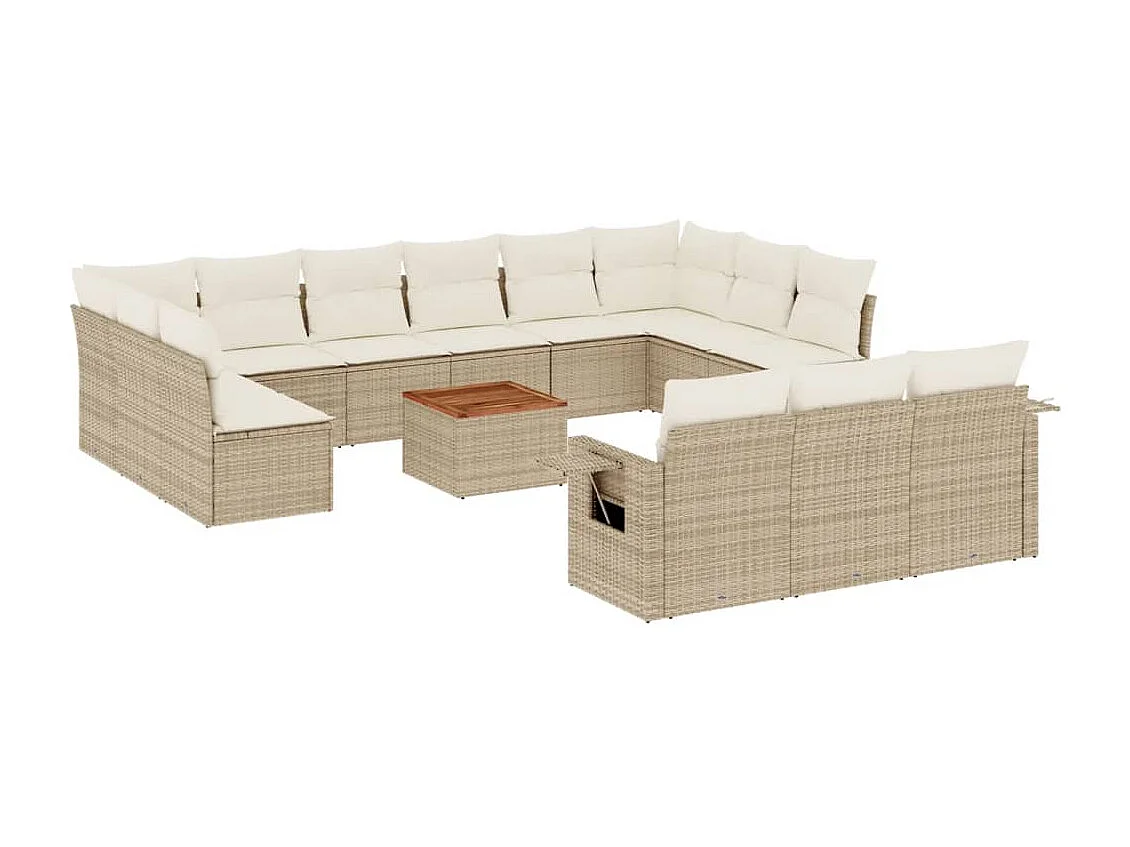 Salon de jardin avec coussins 14 pièces beige résine tressée