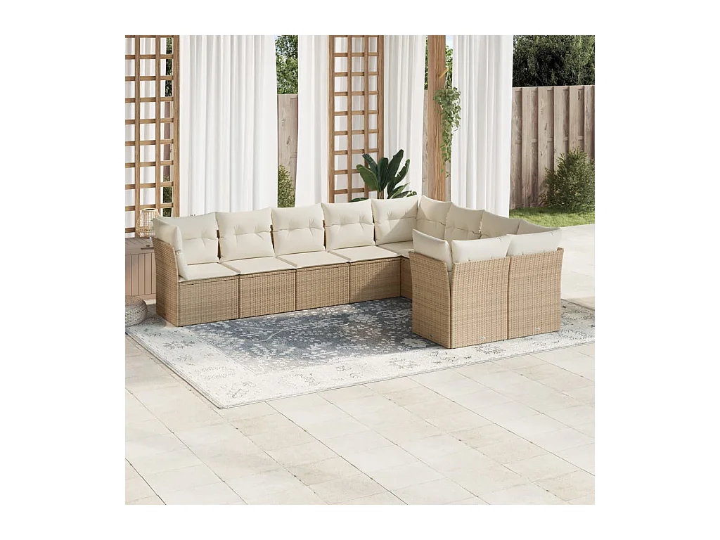 Salon de jardin avec coussins 9 pièces beige résine tressée