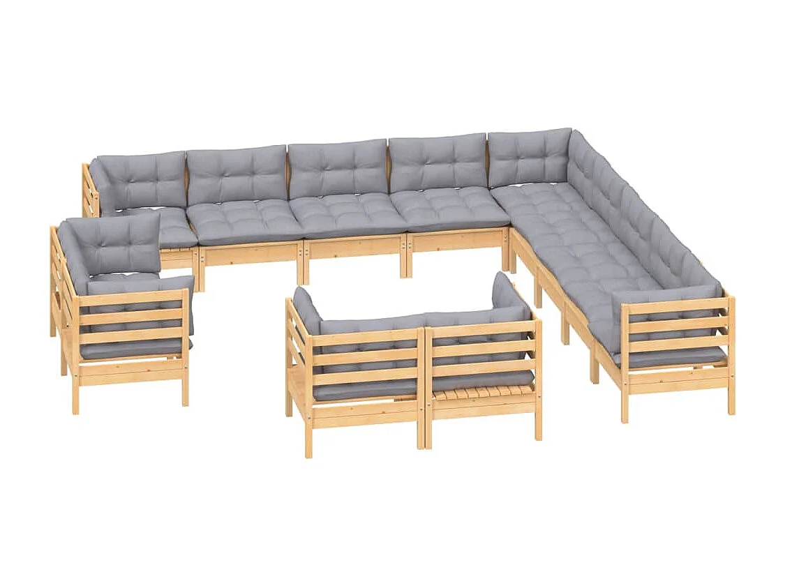 13peças conjunto lounge de jardim + almofadões cinza pinho maciço