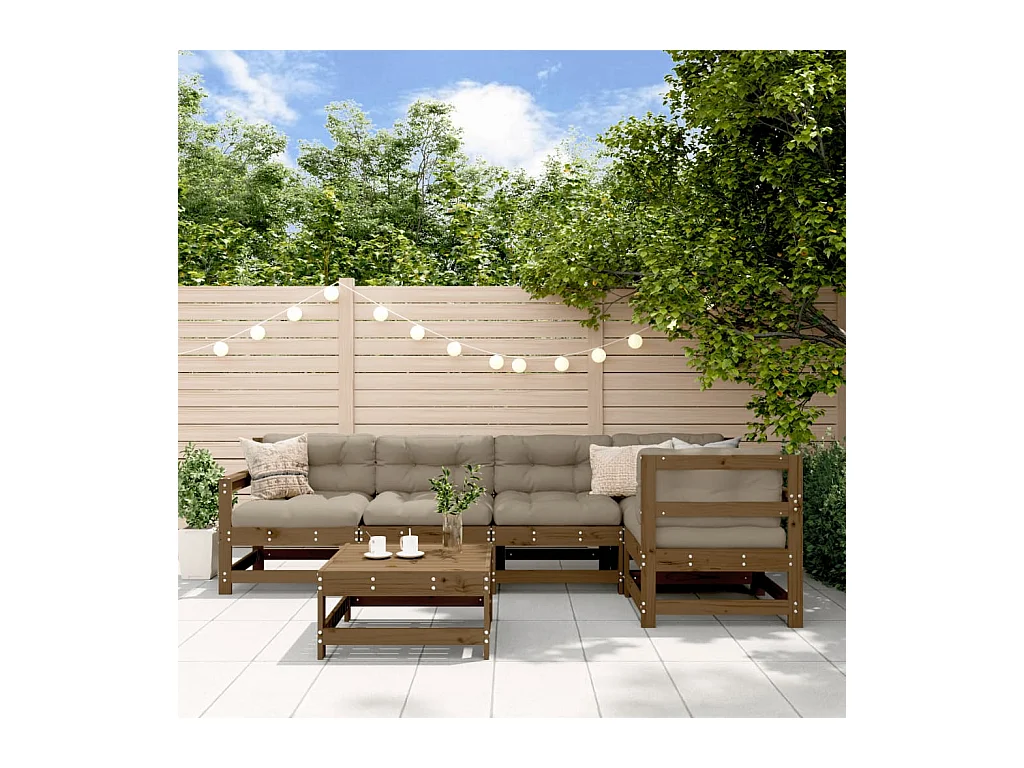Juego muebles de jardín 6 piezas madera maciza pino marrón miel