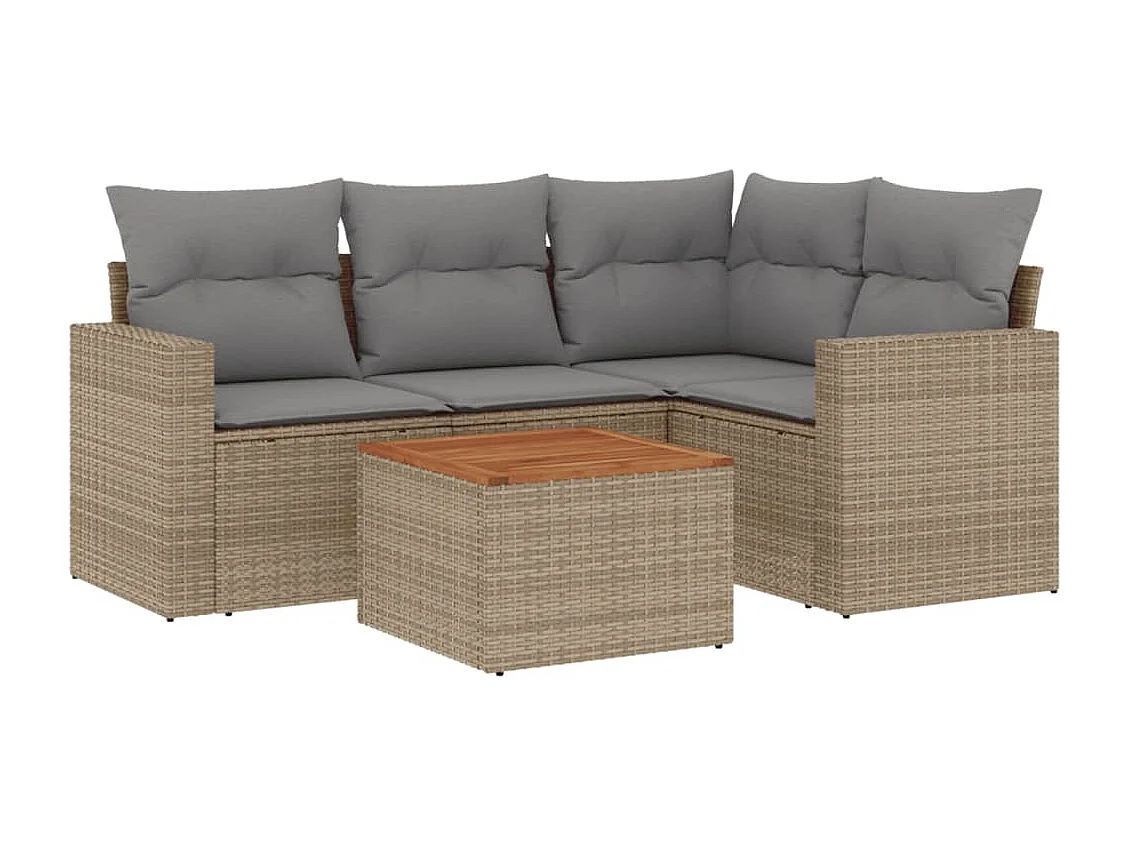 Juego de sofás jardín con cojines beige mezcla 5 piezas ratán PE