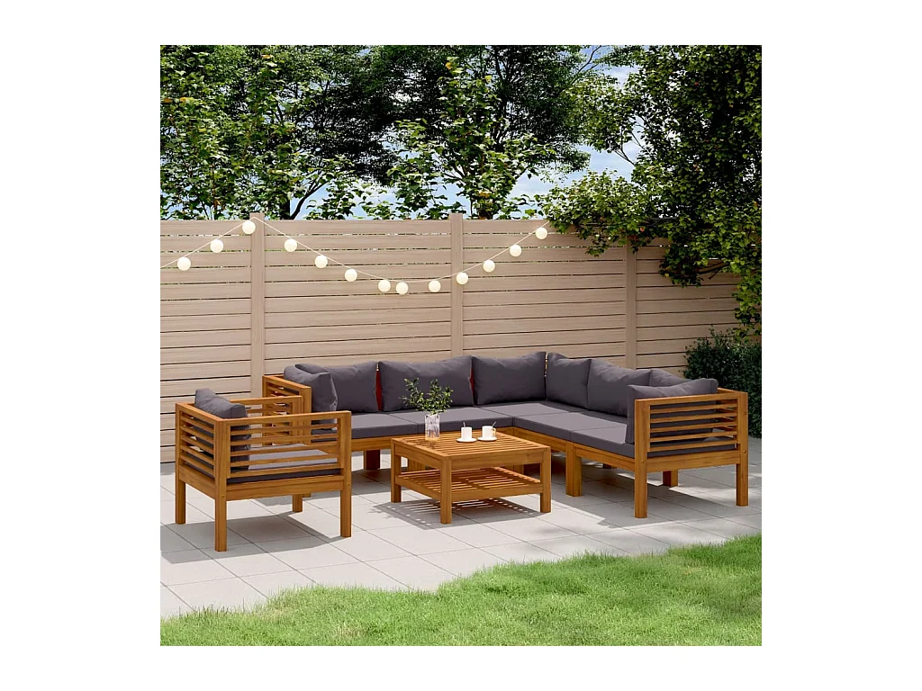 Salon de jardin 7 pièces avec coussin Bois d'acacia solide