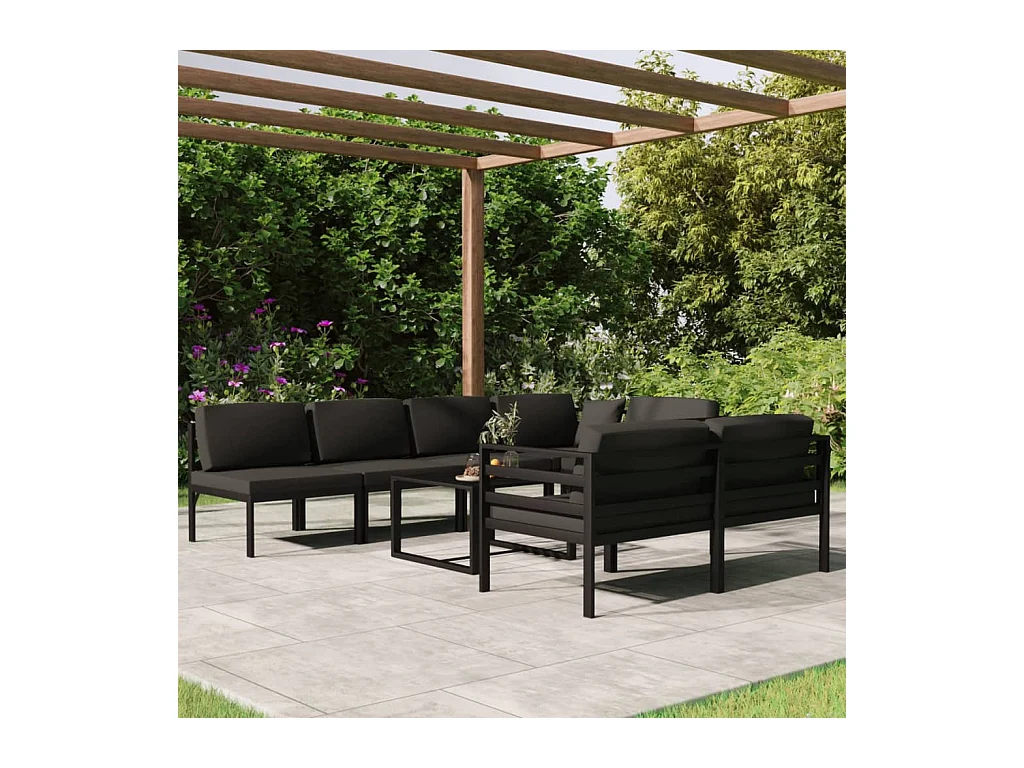 Salon de jardin 8 pièces avec coussins Aluminium Anthracite