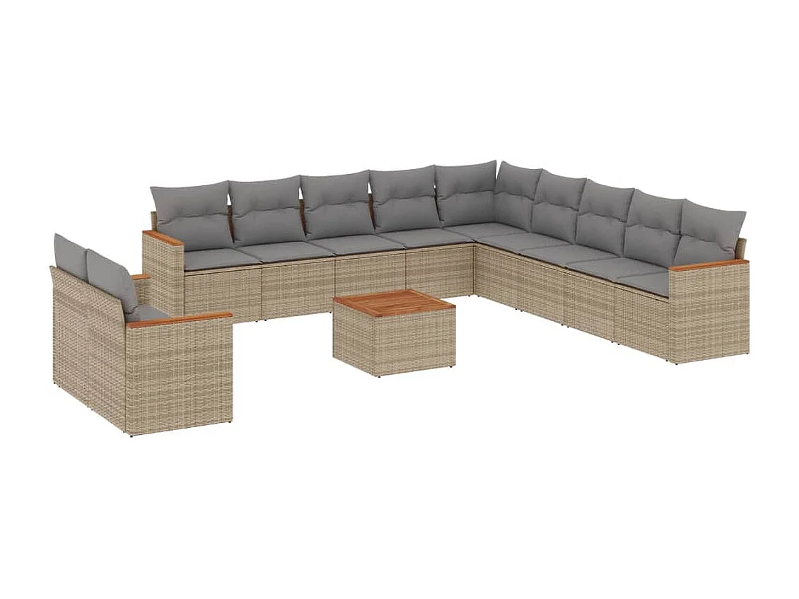 12-delige Loungeset met kussens poly rattan beige